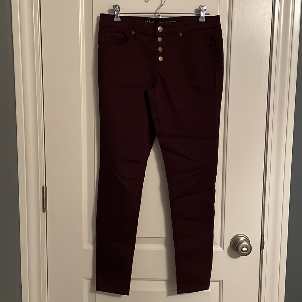 Mossimo Supply Co. Dark Maroon/Burgundy Mid Rise Skinny Jeans Size 4/27R